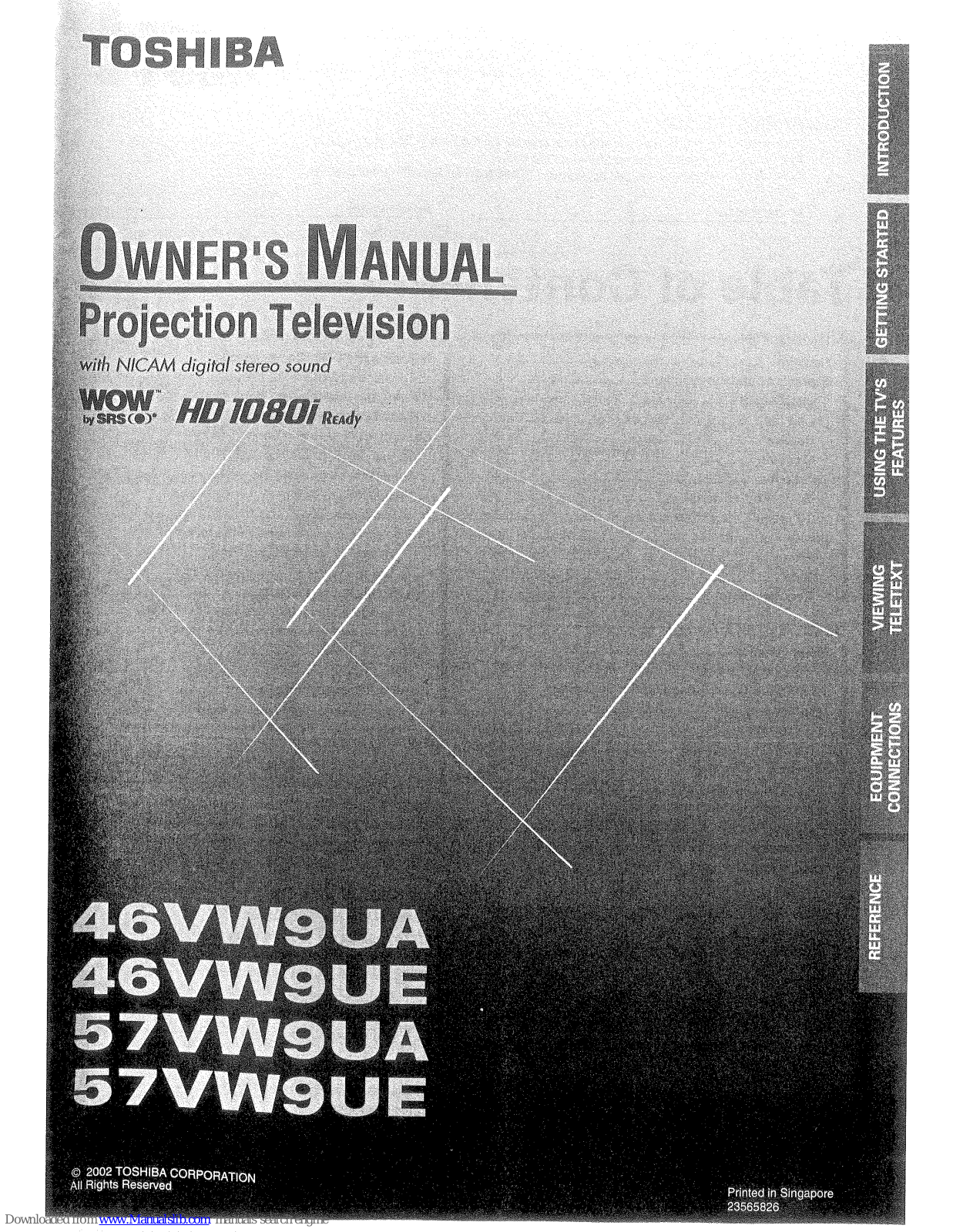 Toshiba 46VW9UA, 46VW9UE, 57VW9UA, 57VW9UE Owner's Manual