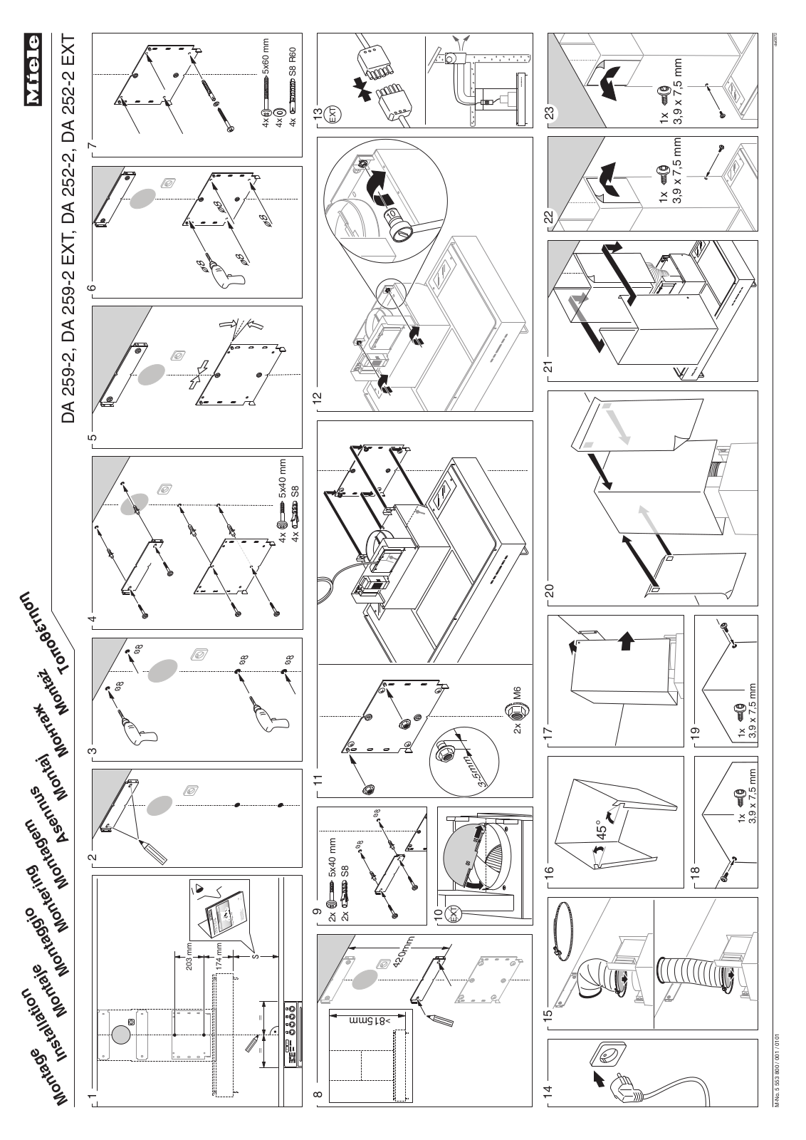 Miele DA 259-2, DA 259-2 EXT, DA 252-2, DA 252-2 EXT Installation instructions