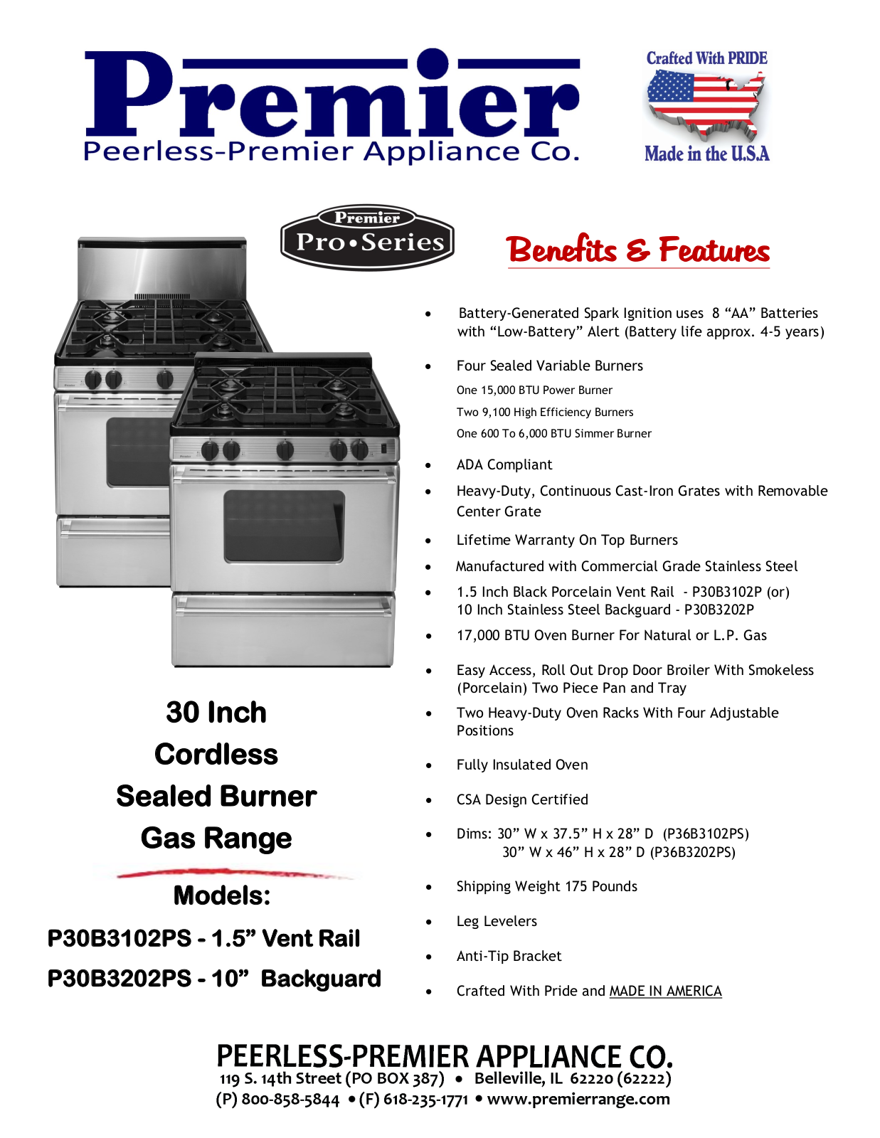 Premier P30B3102PS, P30B3202PS Specifications - ManualMachine.com