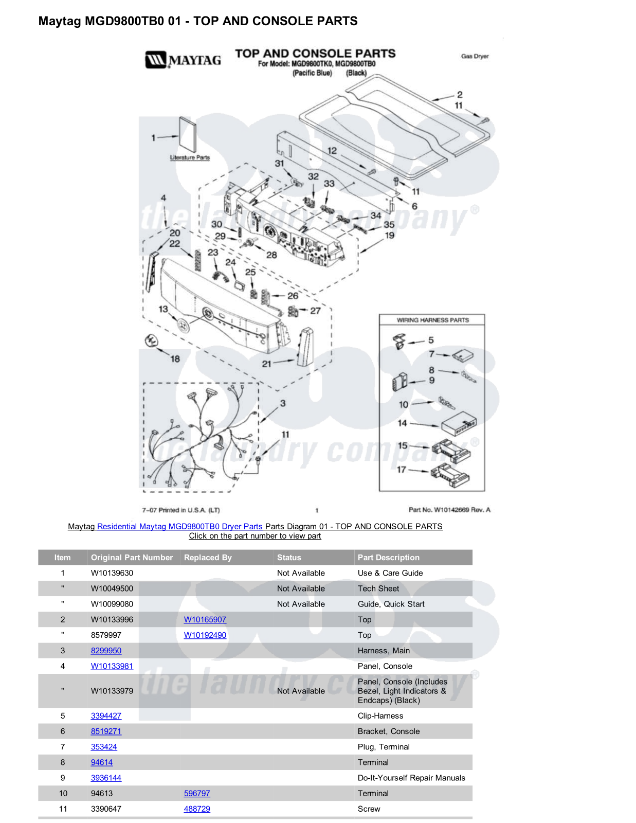 Maytag MGD9800TB0 Parts Diagram