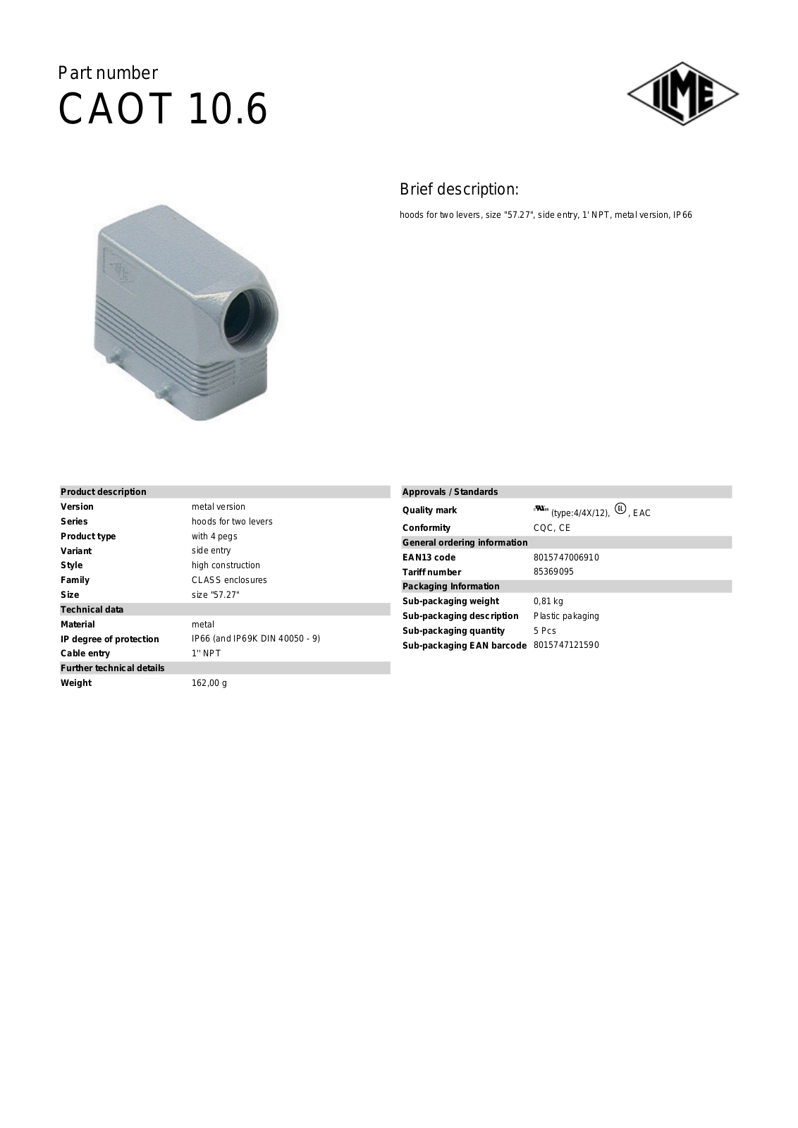 ILME CAOT-10.6 Data Sheet