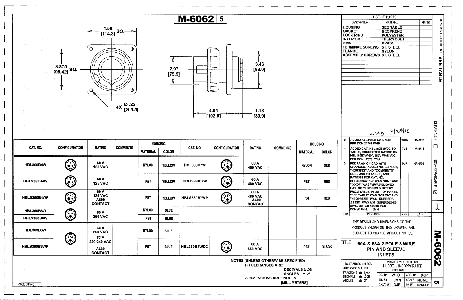 Hubbell HBL360B4W Reference Drawing