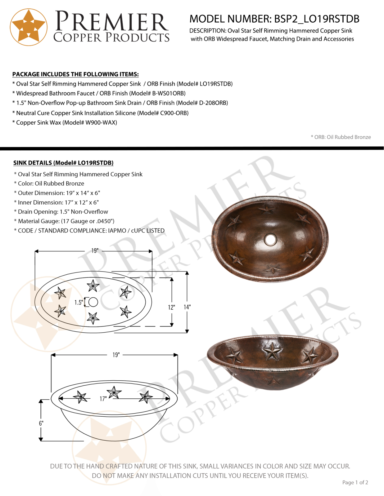 Premier Copper Products IER1452 Specifications - ManualMachine.com