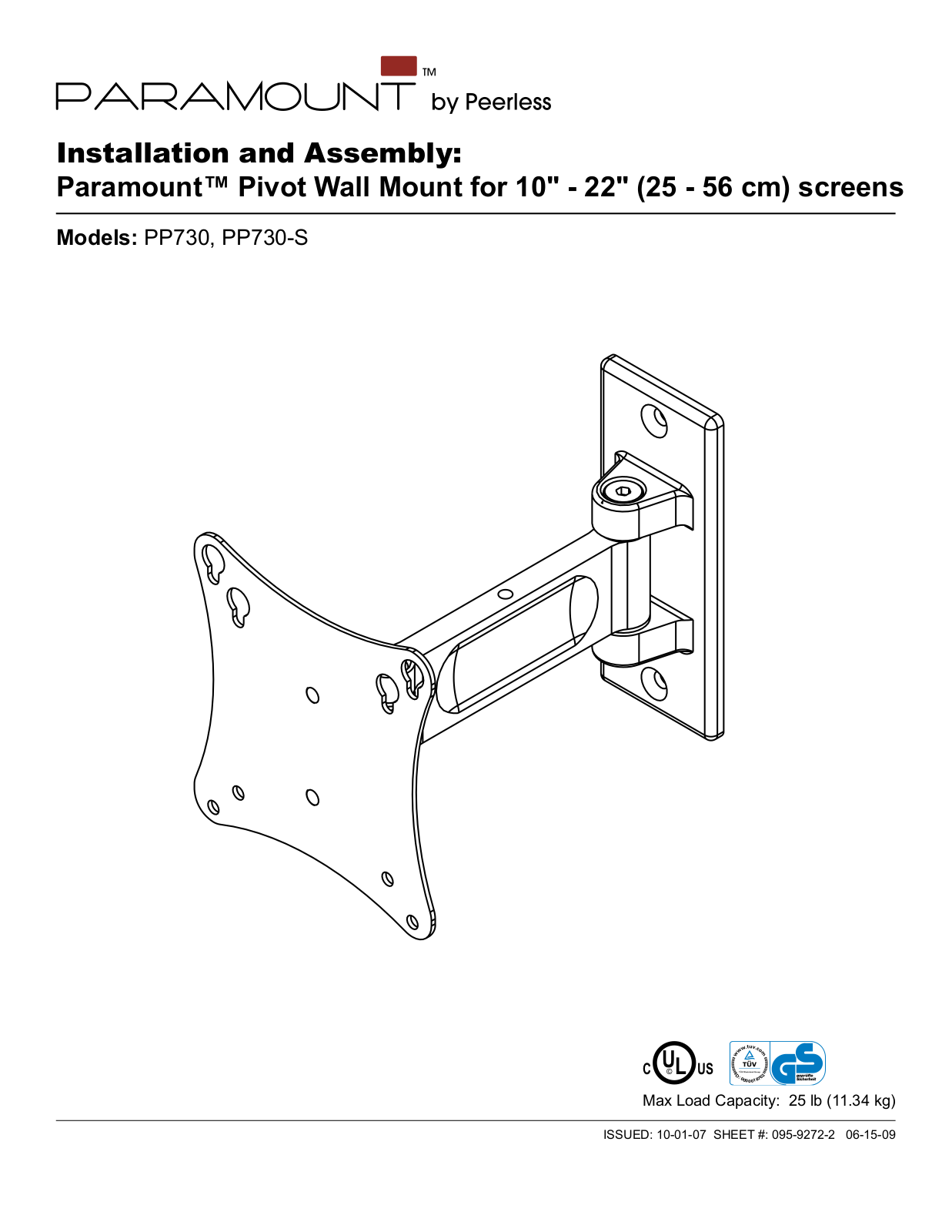 Peerless Industries PP730, PP730-S User Manual