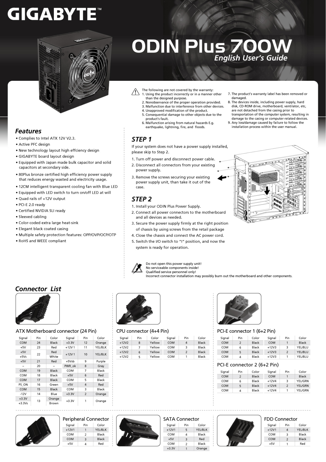 GIGABYTE ODIN Plus 700W Owner's Manual