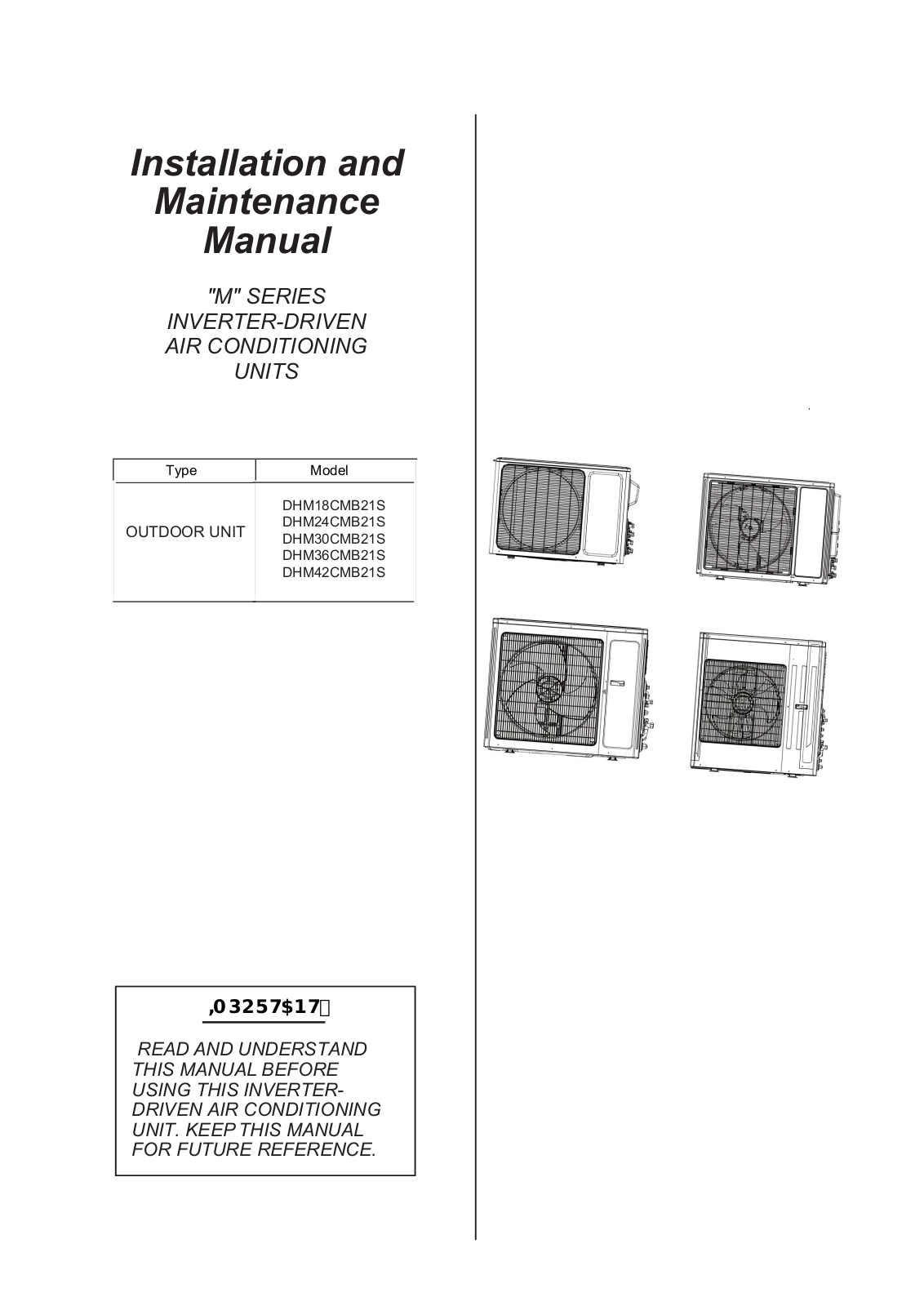 Johnson Controls M Series, DHM18CMB21S, DHM30CMB21S, DHM36CMB21S, DHM42CMB21S Installation And Maintenance Manual