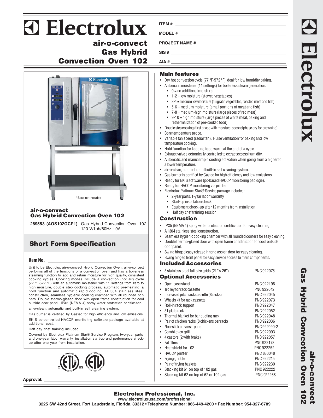 Electrolux 269553, AOS102GCP1 User Manual