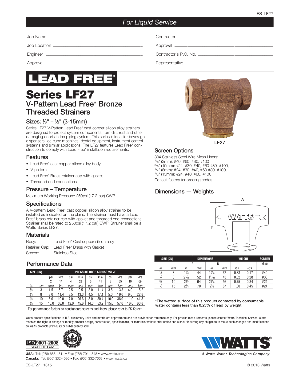 Watts LF27 User Manual