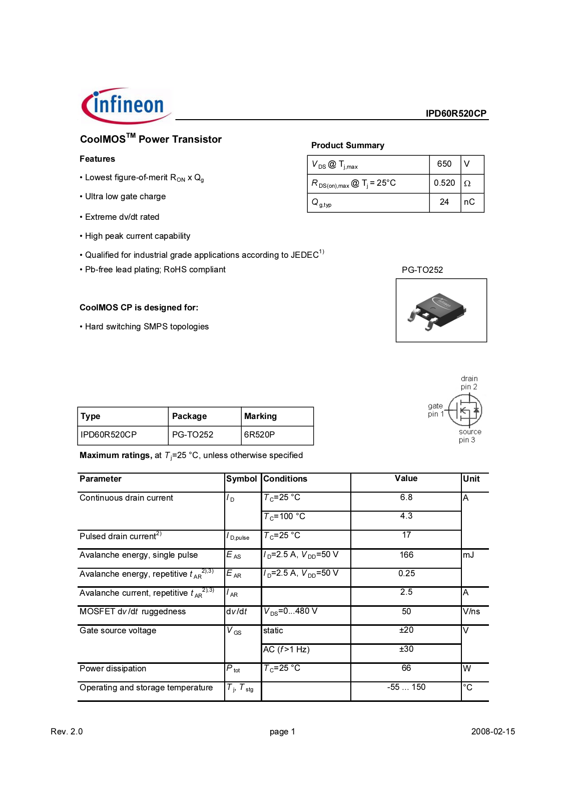 Datasheet ipd60r520cp_rev2.0 Datasheet - ManualMachine.com
