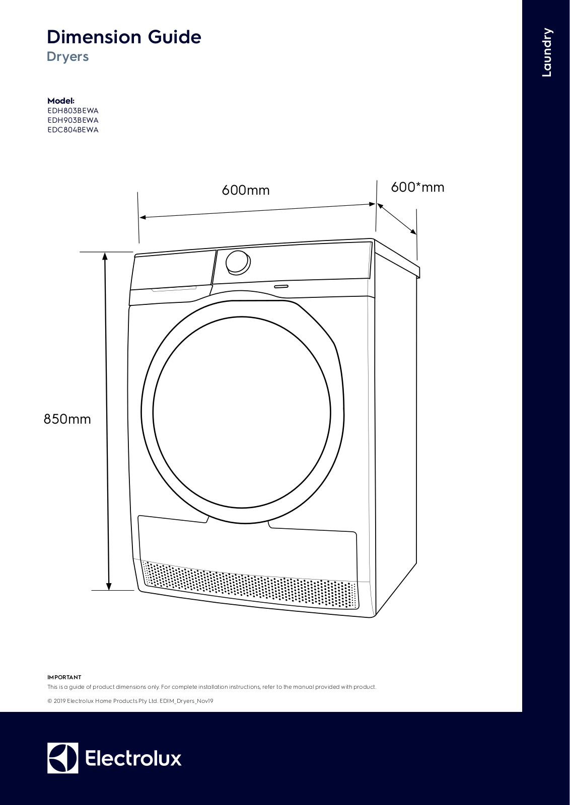 Electrolux EDH803BEWA, EDH903BEWA, EDC804BEWA User Manual