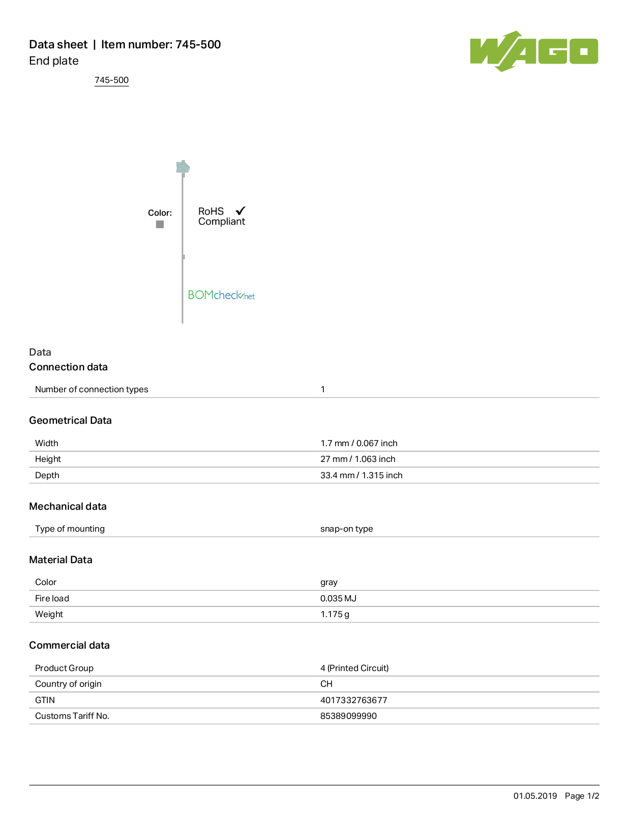 Wago 745-500 Data Sheet