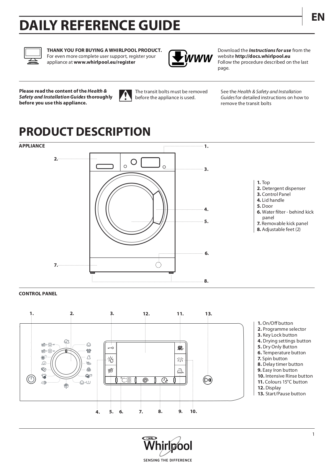 WHIRLPOOL WWDP 11716 S User Manual