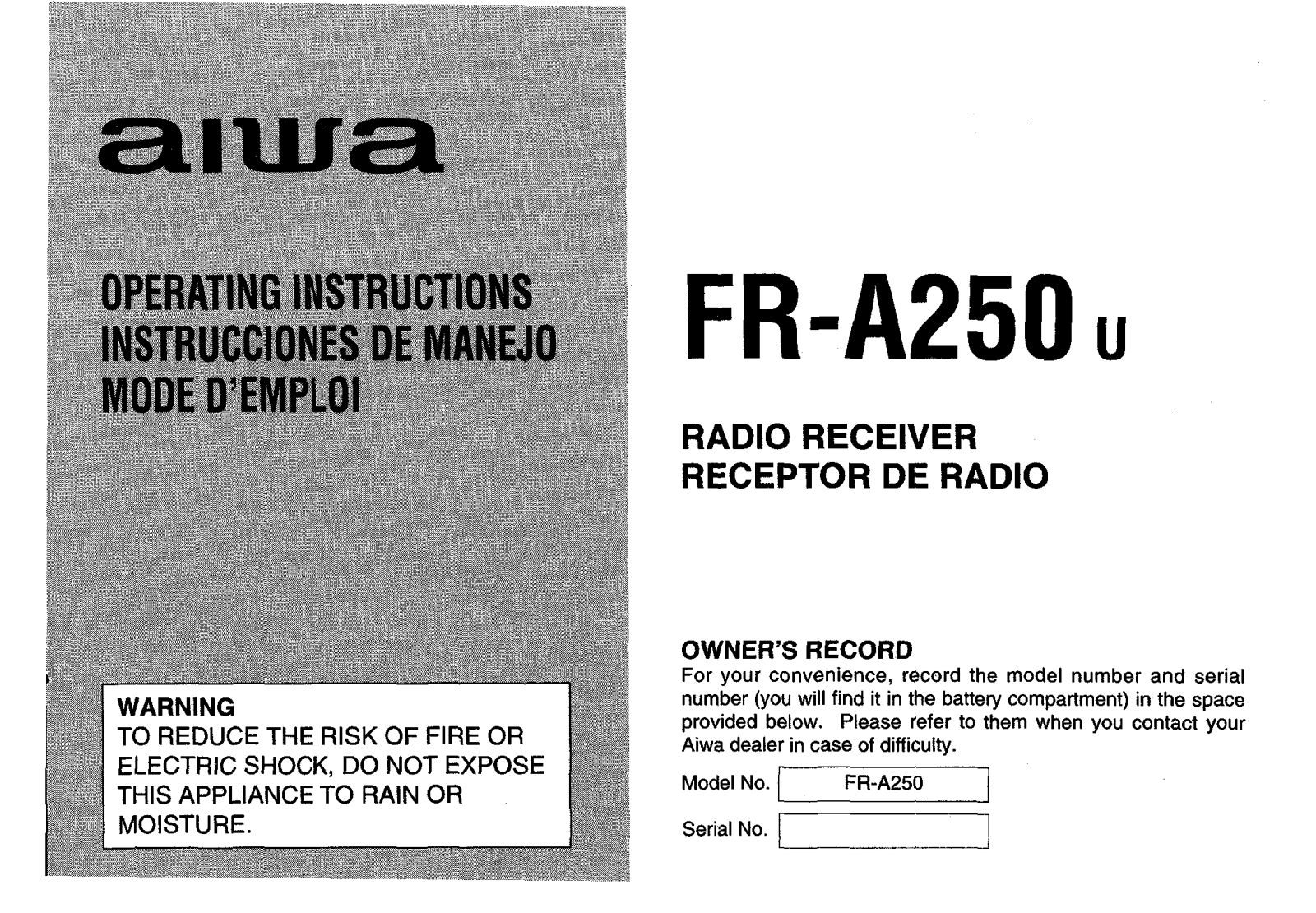 Sony FRA250 Operating Manual