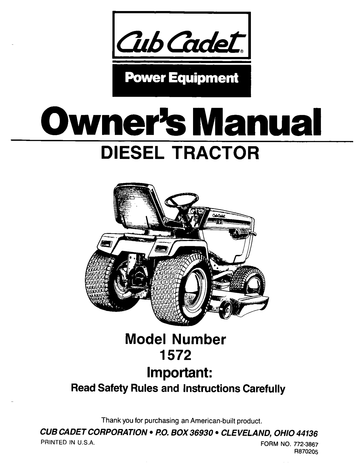 Cub Cadet Lawn Mower 1572 User Manual