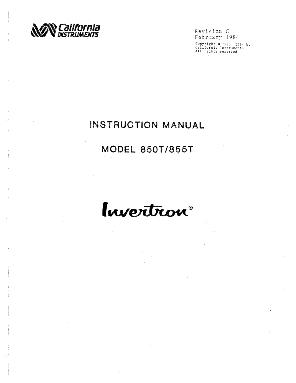 California Instruments 855T, 850T Service manual