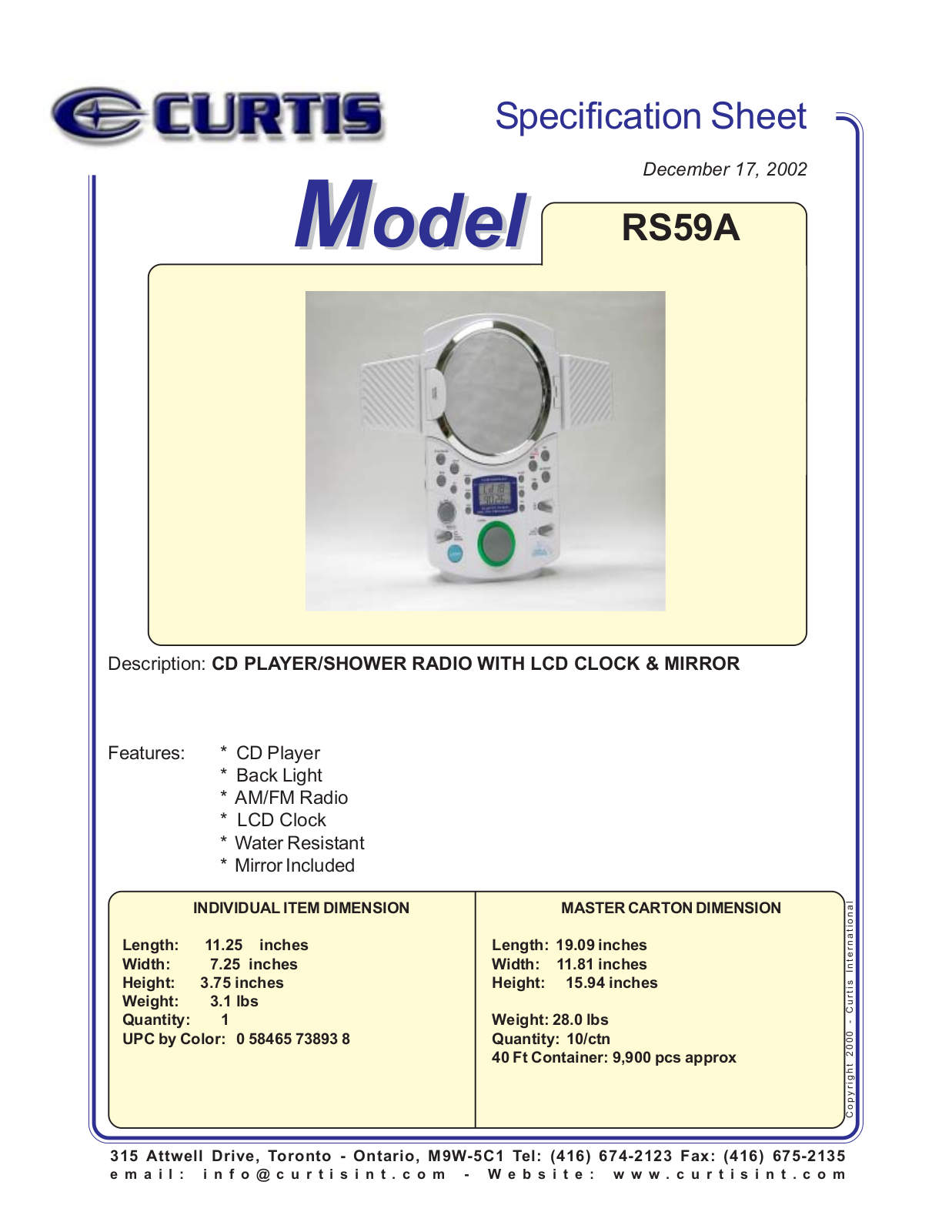 Curtis RS59A User Manual