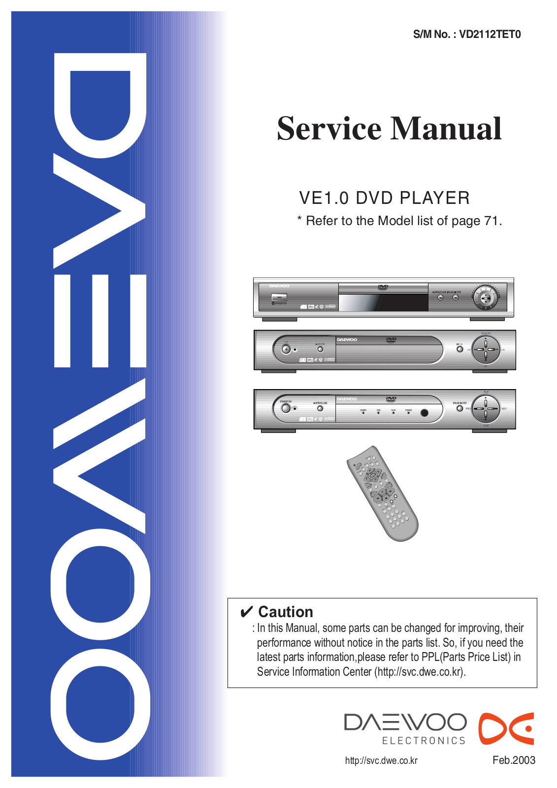 Daewoo DQD-2112, DQD-220K, DQD-6112, DQD-2212, DQD-2312 Service Manual