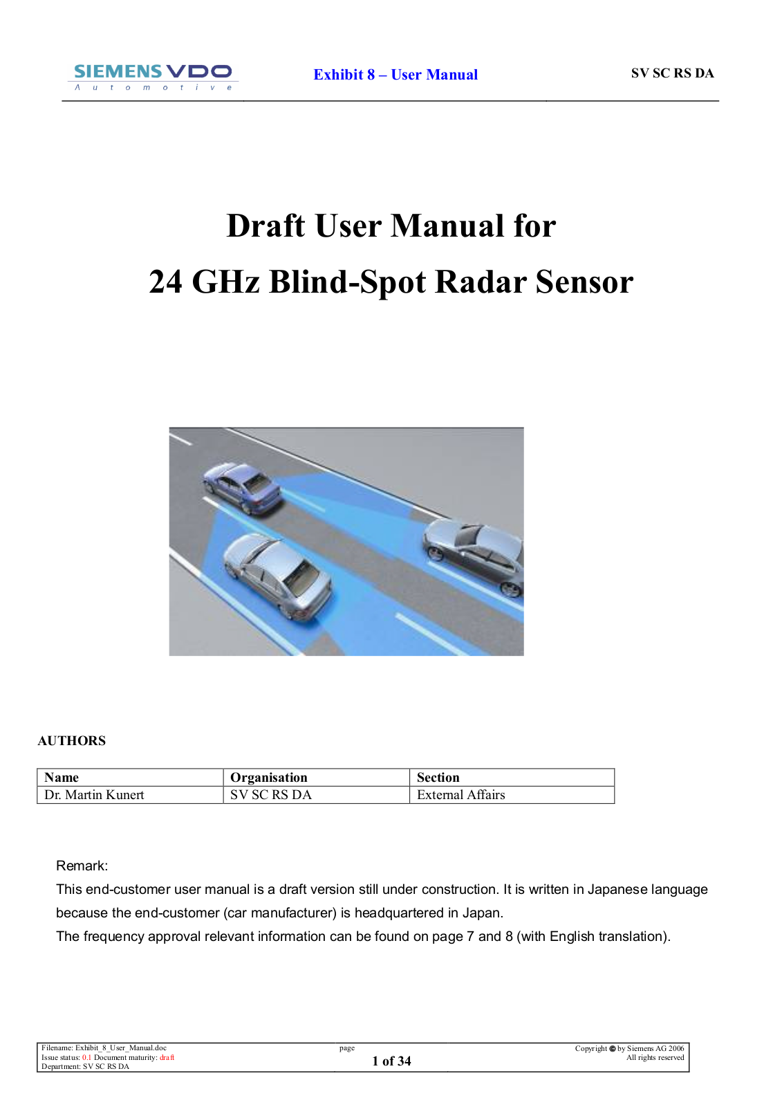 Continental Automotive SV2007BSD User Manual