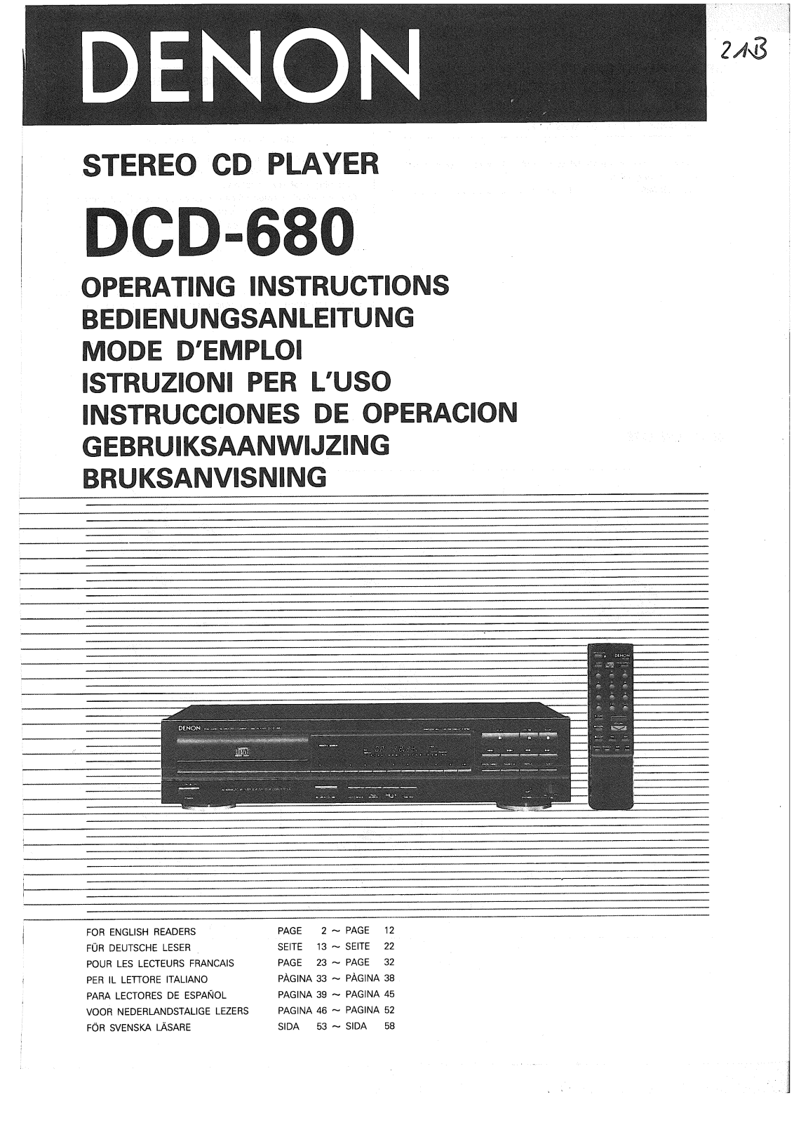 Denon DCD-680 Owner's Manual