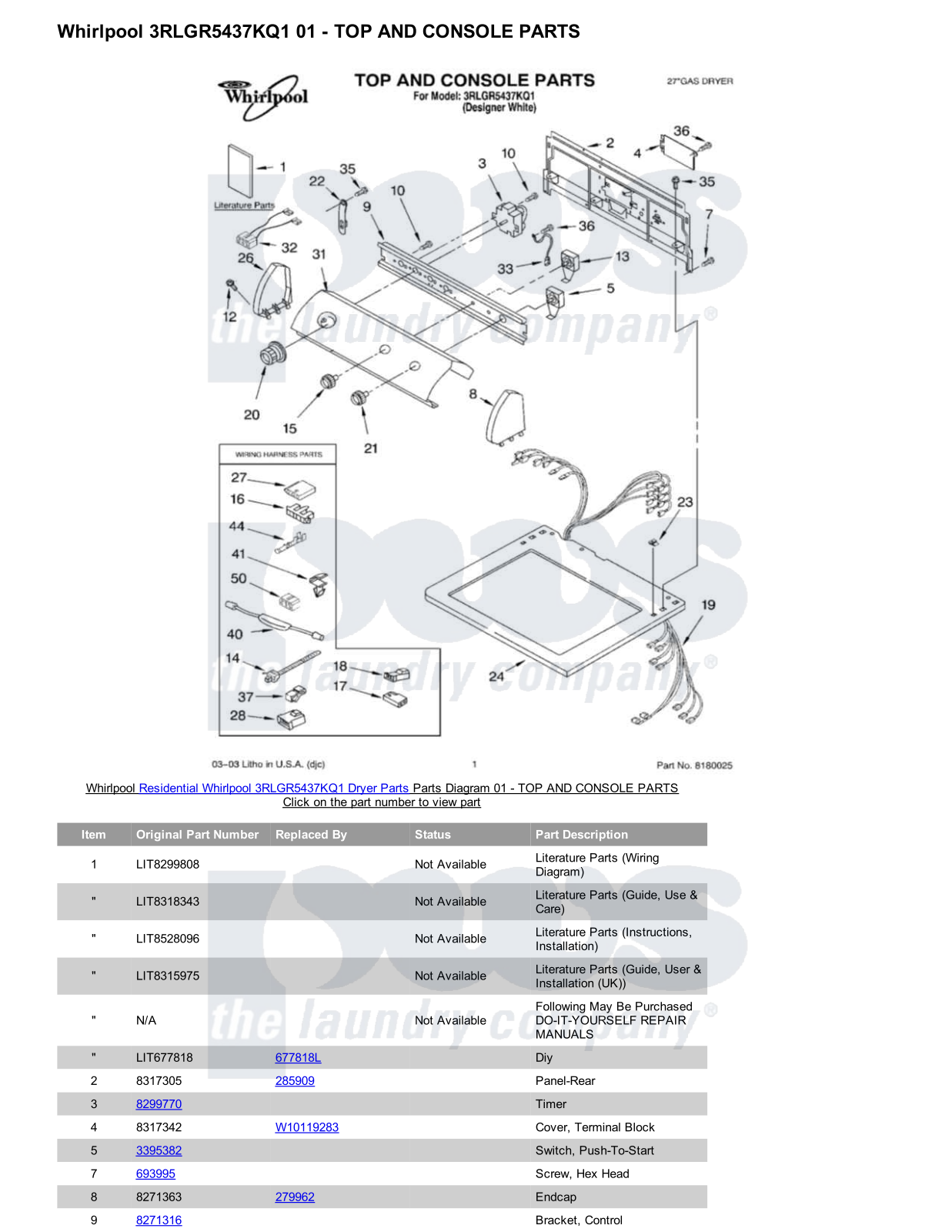 Whirlpool 3RLGR5437KQ1 Parts Diagram