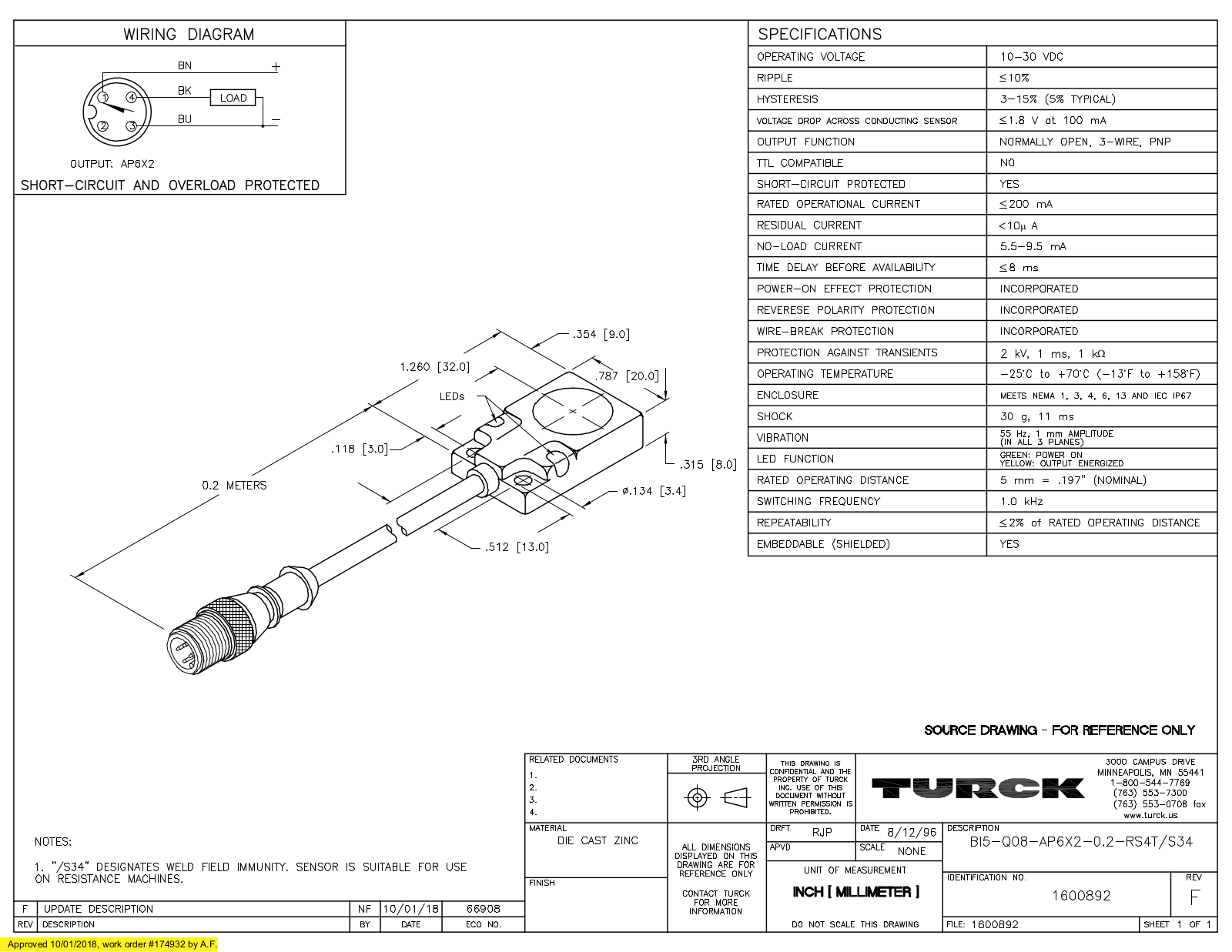 Turck BI5-Q08-AP6X2-0.2-RS4TS34 Data Sheet