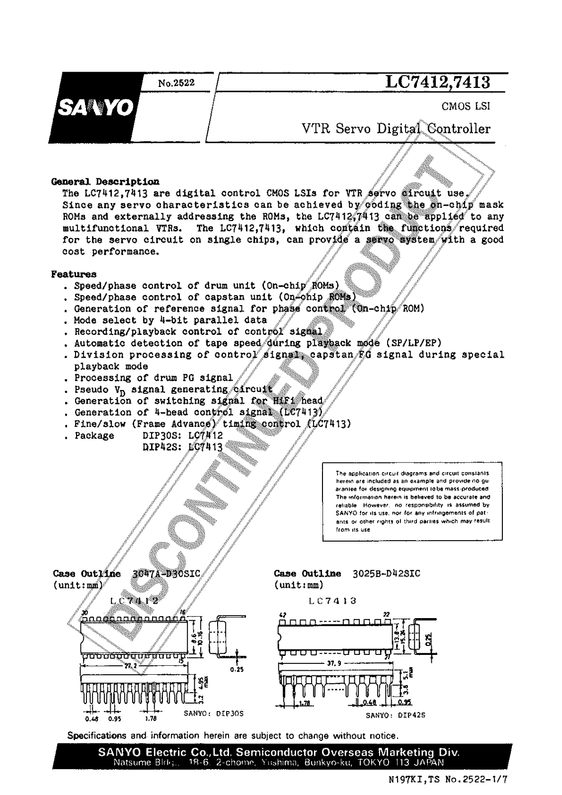 Sanyo LC7413 Specifications