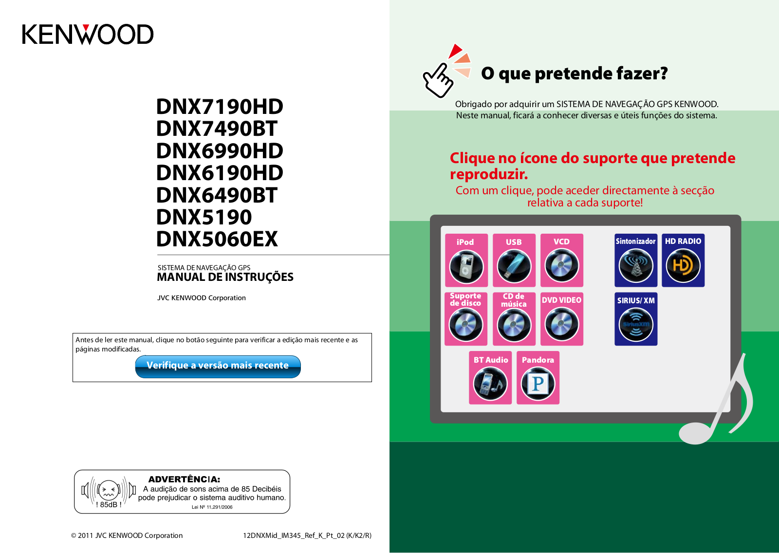 Kenwood DNX6490BT, DNX6190HD, DNX5060EX, DNX5190, DNX7490BT User Manual