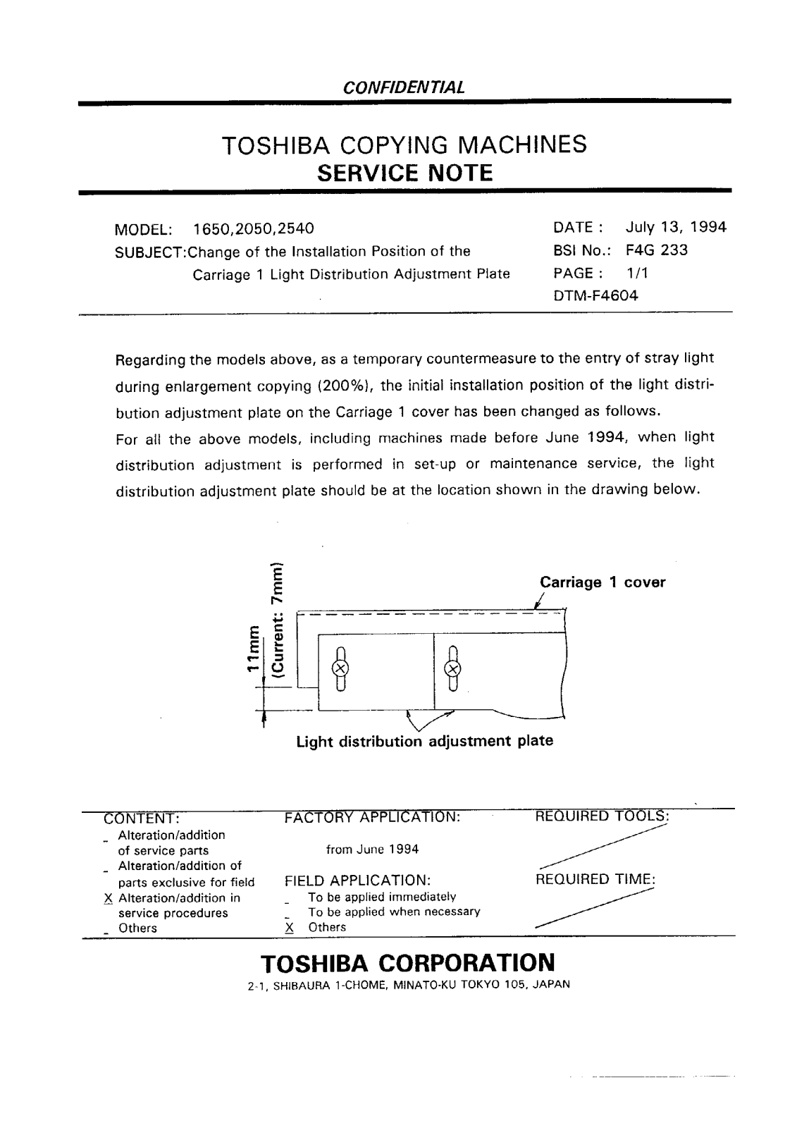 Toshiba f4g233 Service Note