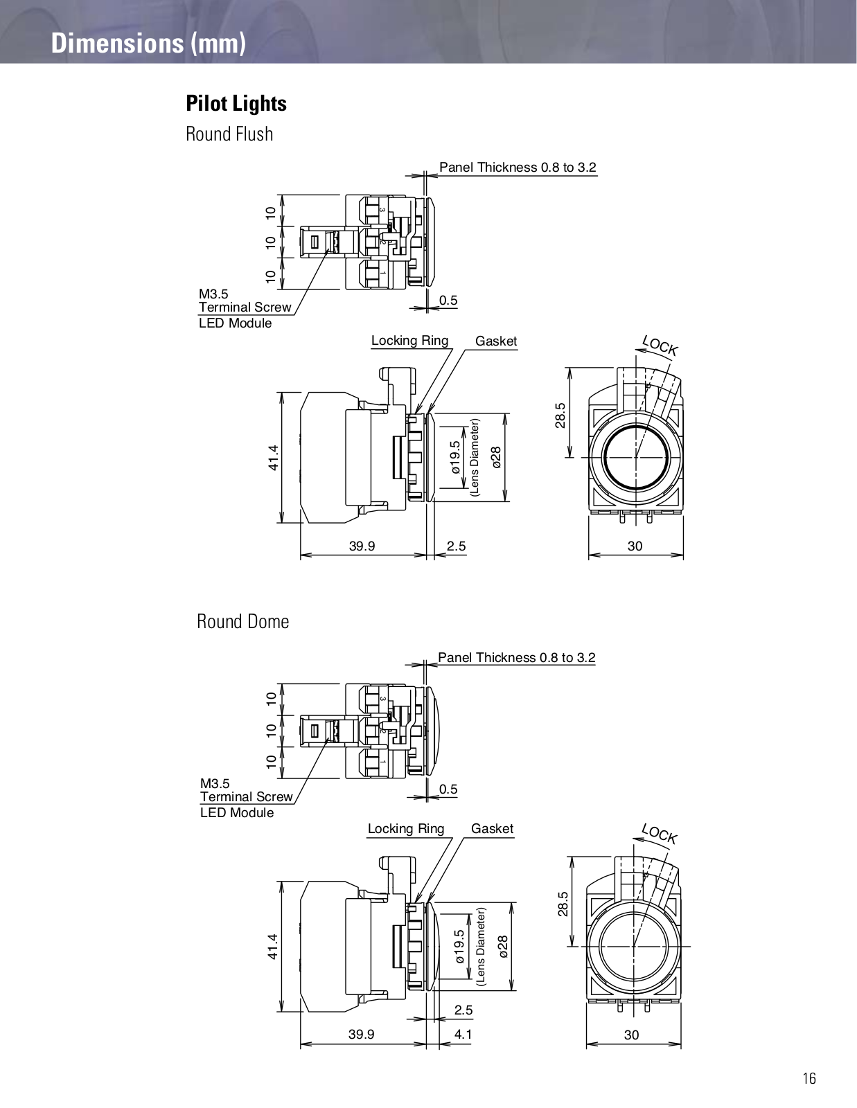 IDEC Pilot Lights Dimensional Sheet