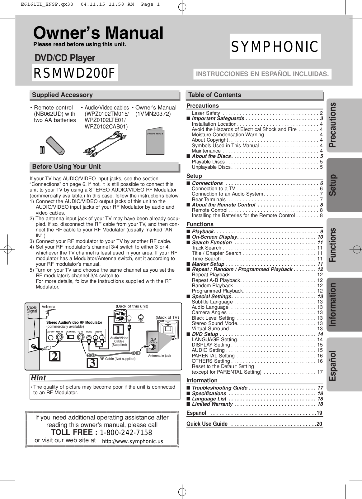 FUNAI RSMWD200F, RSMWD200F User Manual