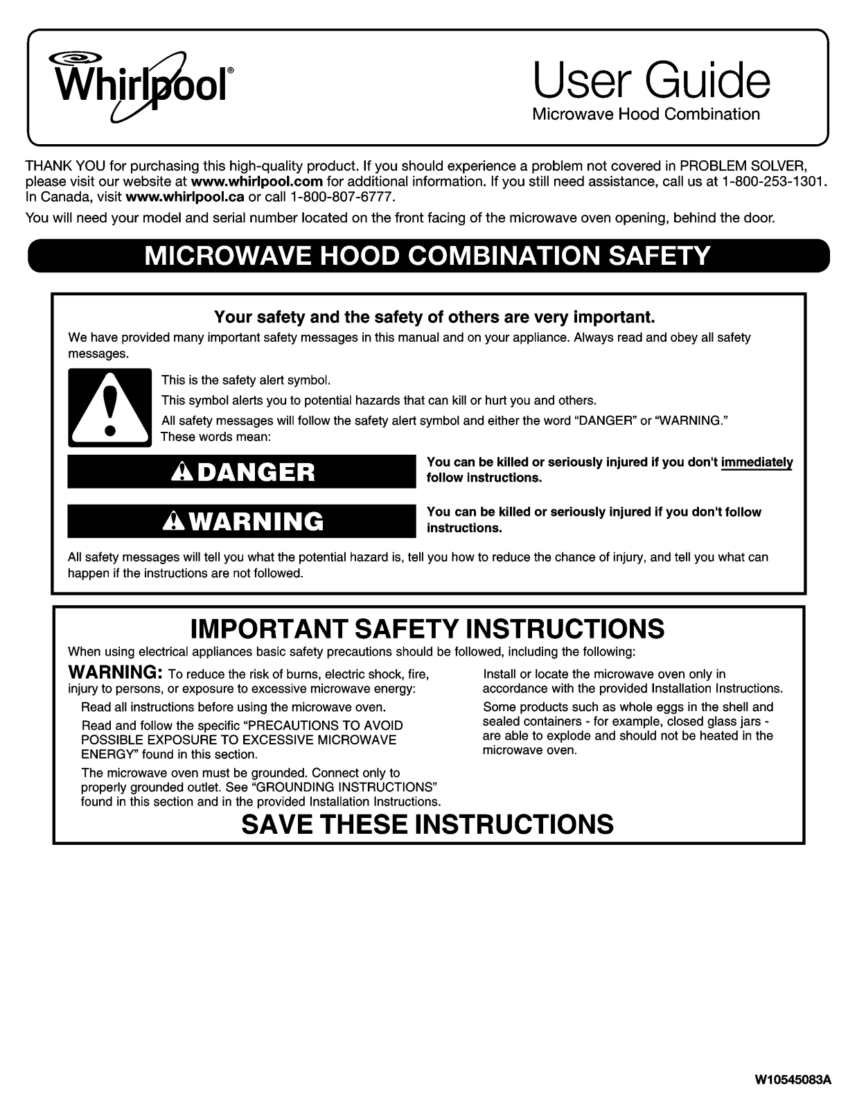 Whirlpool YWMH31017AW5, YWMH31017AW4, YWMH31017AW3, YWMH31017AS5, YWMH31017AS4 Owner’s Manual