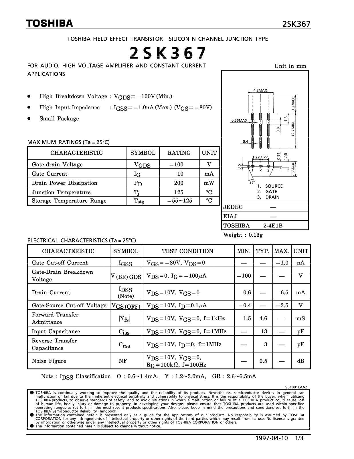 Toshiba 2SK367 Datasheet