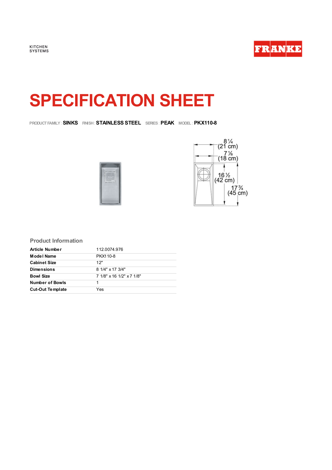 Franke Foodservice PKX110-8 User Manual