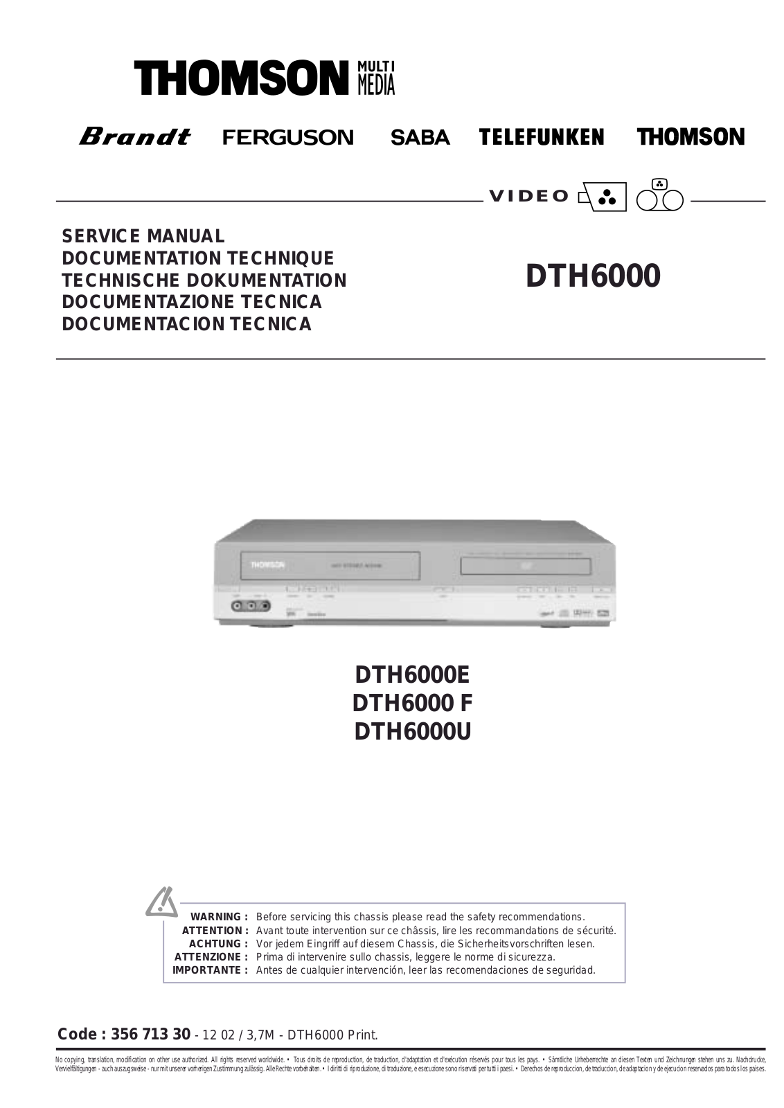 Thomson DTH-6000-E, DTH-6000-F, DTH-6000-U Service manual