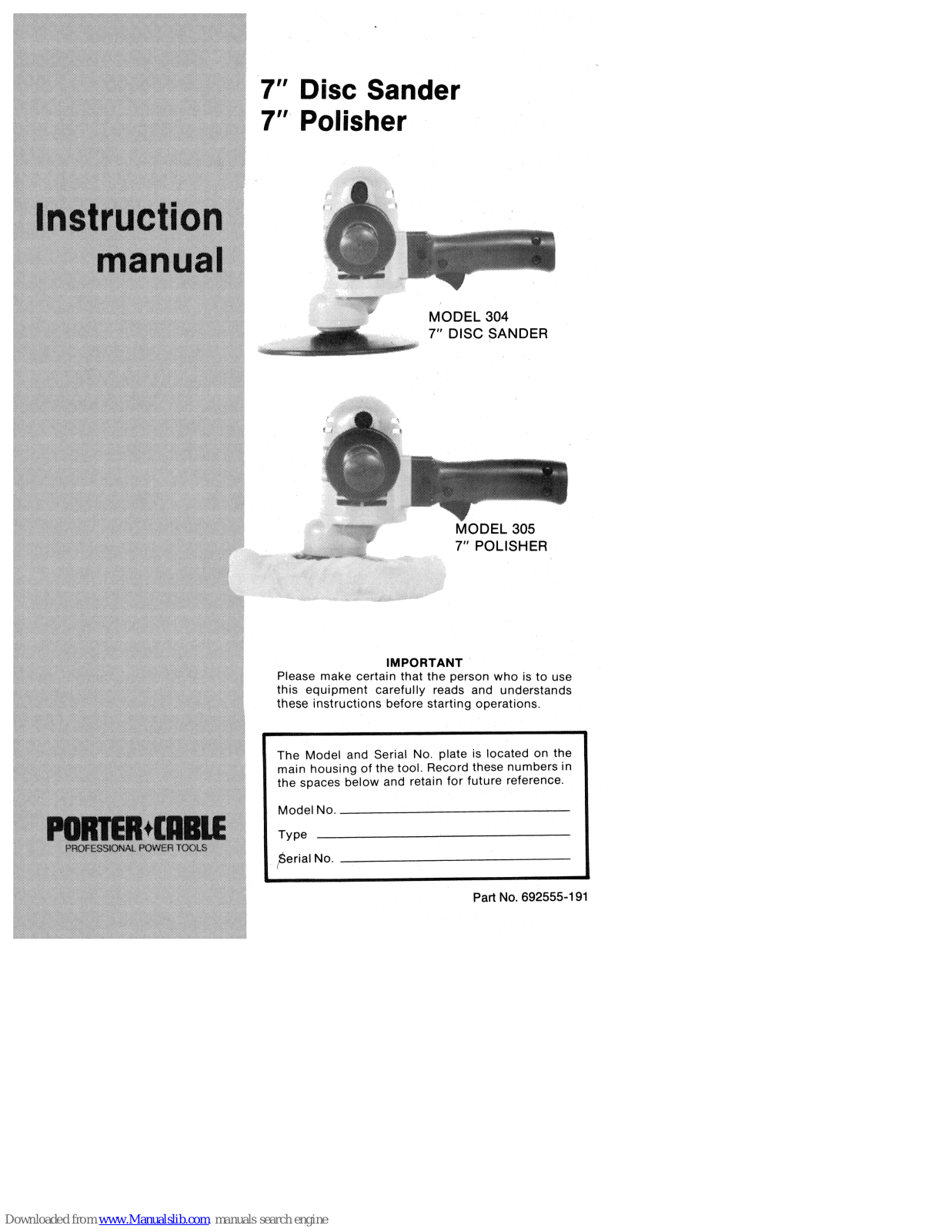 Porter-Cable 304, 305 Instruction Manual