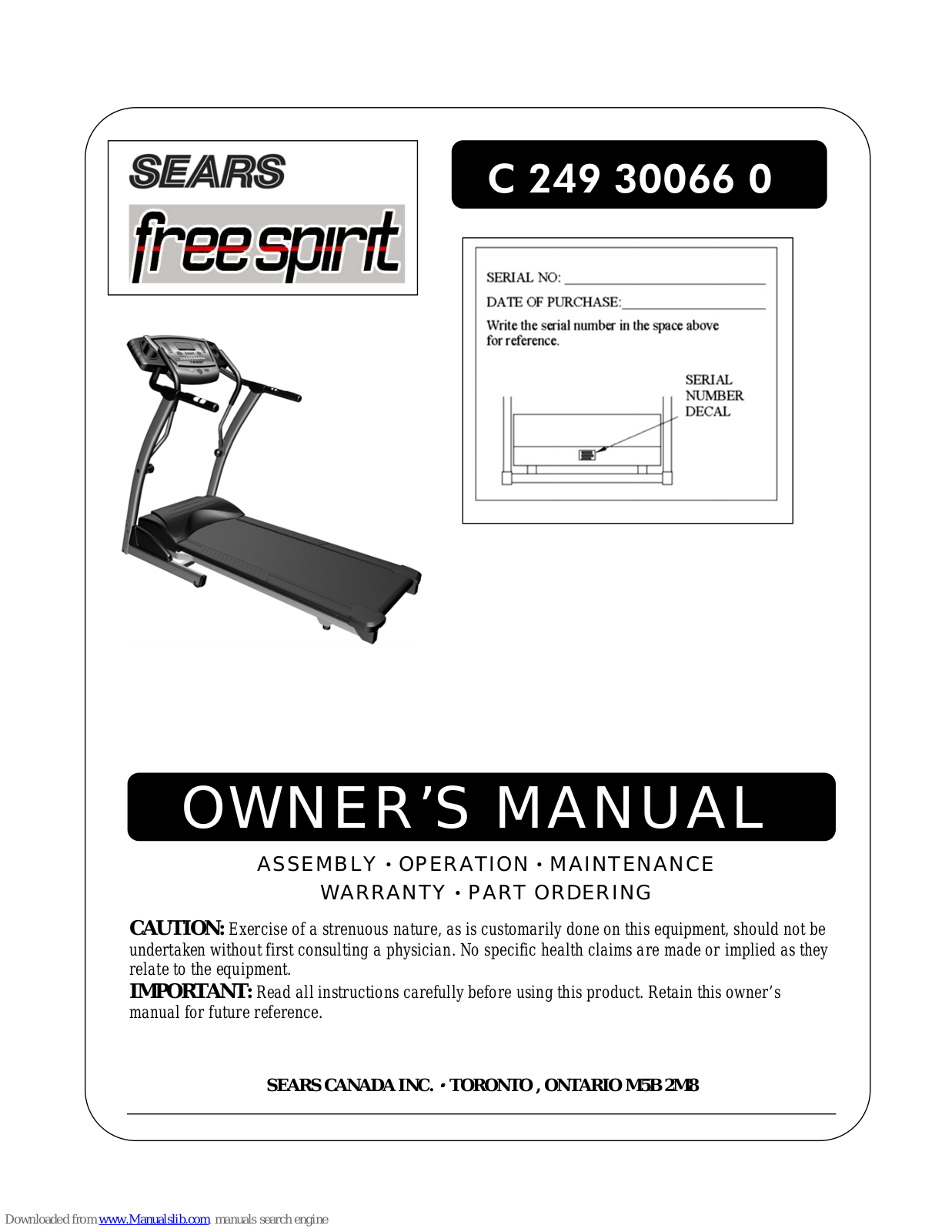 Sears Free Spirit,C 249 30066 0 Owner's Manual