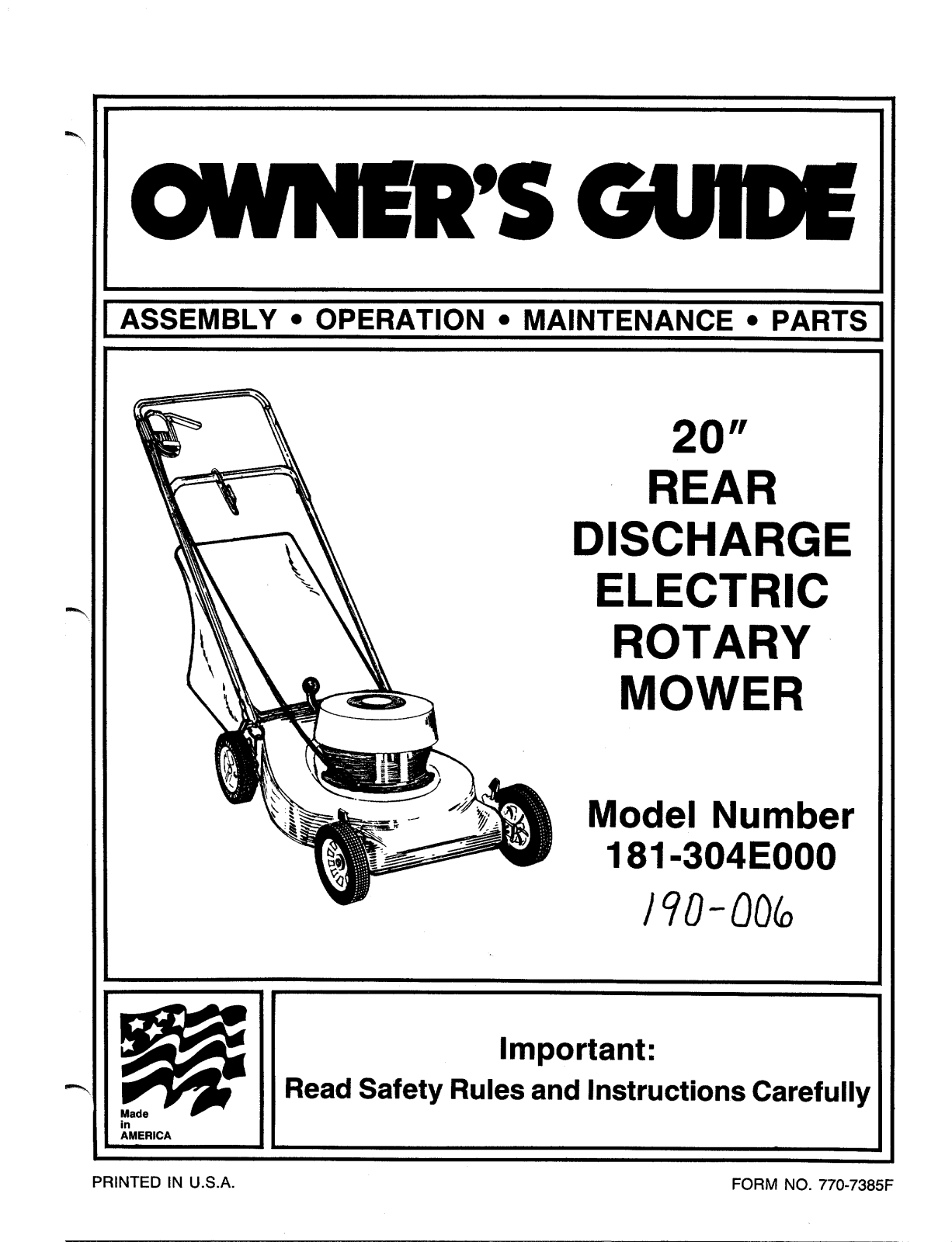 Bolens 181-304E000 User Manual