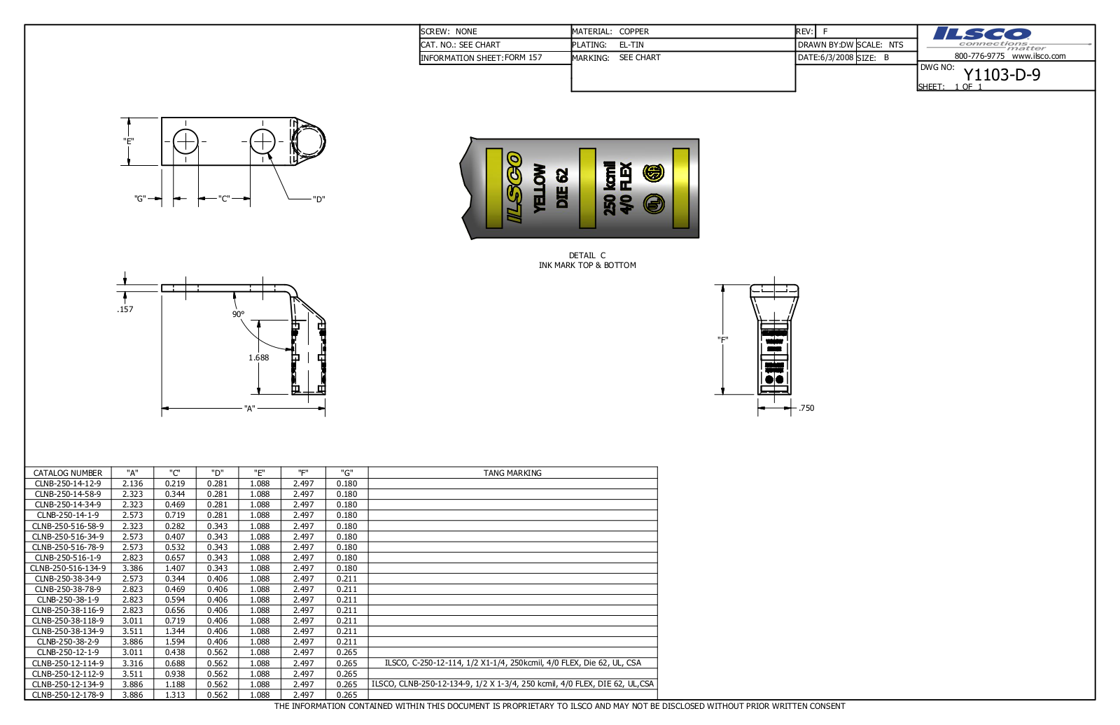 Ilsco CLNB-250-12-114-9 Data sheet