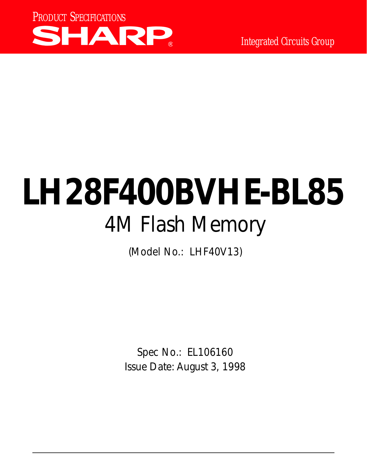 Sharp LH28F400BVHE-BL85 Datasheet