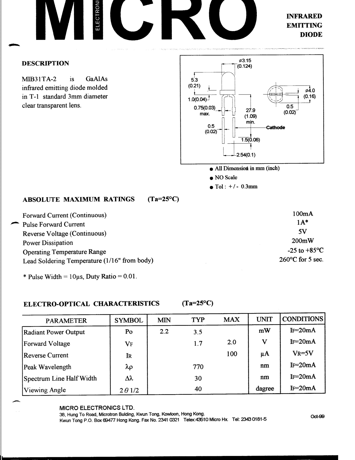 MICRO MIB31TA-2 Datasheet