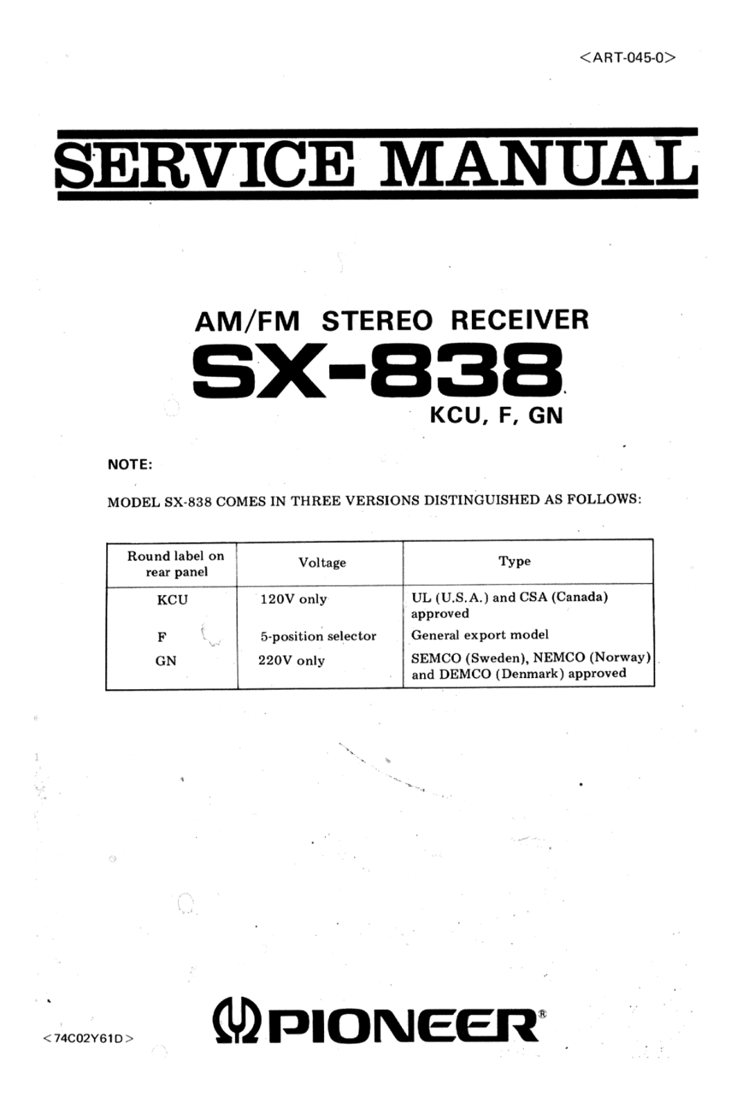 Pioneer SX-838 Service manual