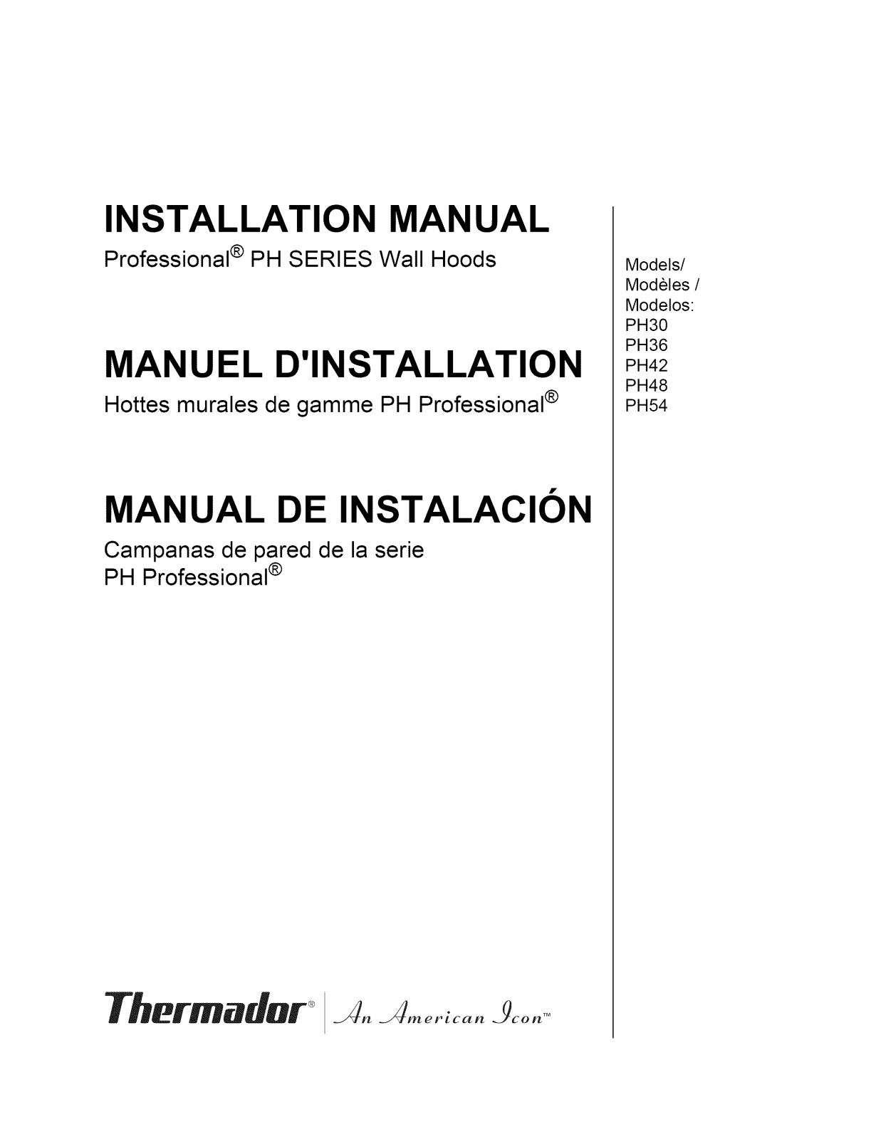 Thermador PH54CS/02, PH48CS/02, PH48HS/01, PH36HS/01, PH42CS/02 Installation Guide - ManualMachine.com