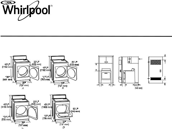 Whirlpool WED4850XQ, WED4910XQ, WED4800XQ3 Dimension Guide