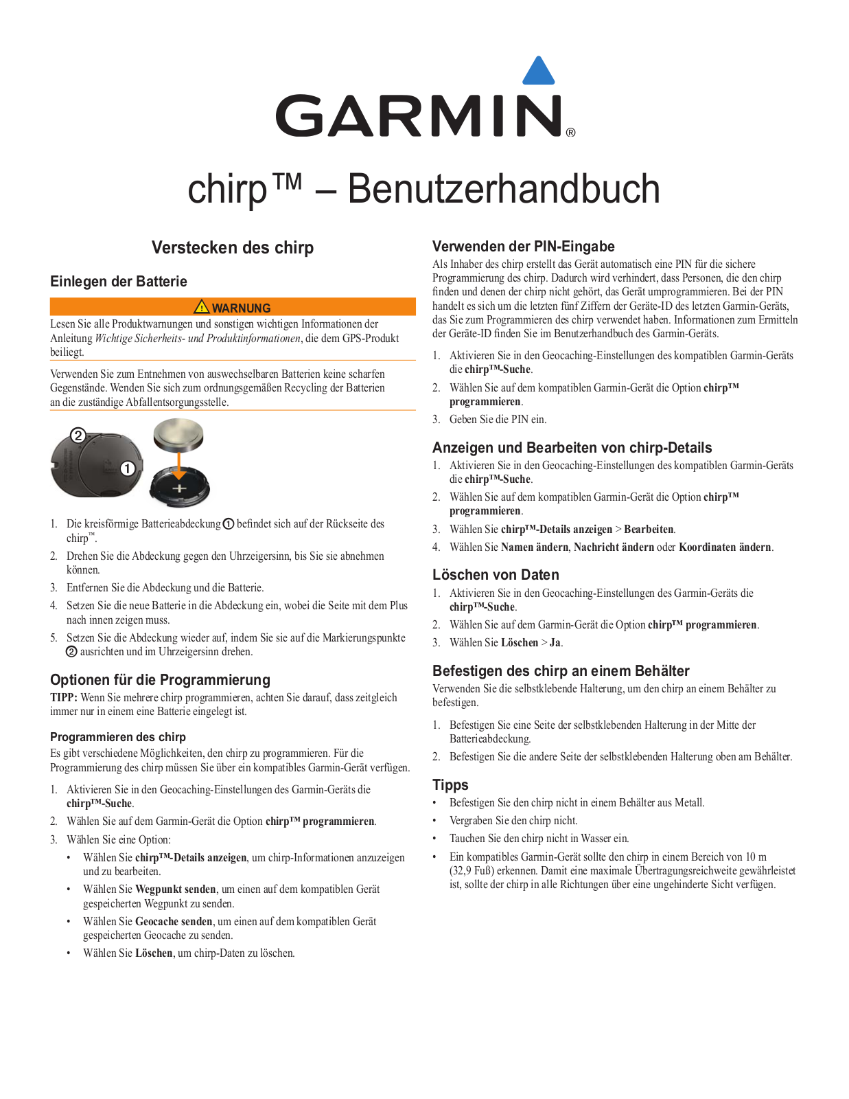 Garmin chirp Operation Manual