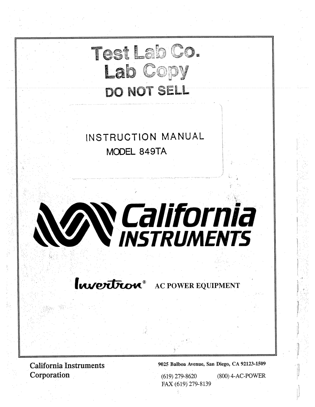 California Instruments 849TA Service manual