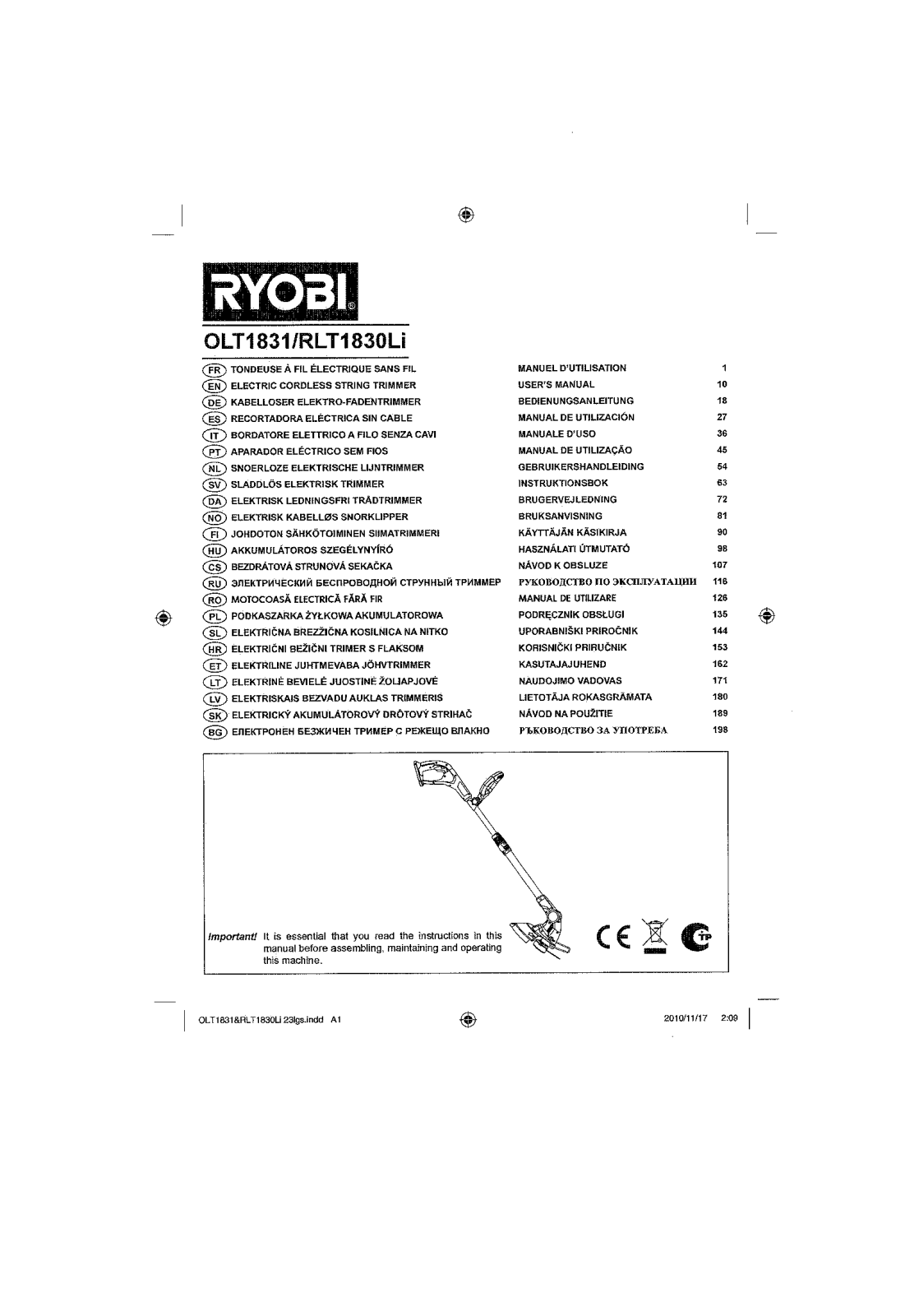 Ryobi OLT1831, RLT1830Li User guide