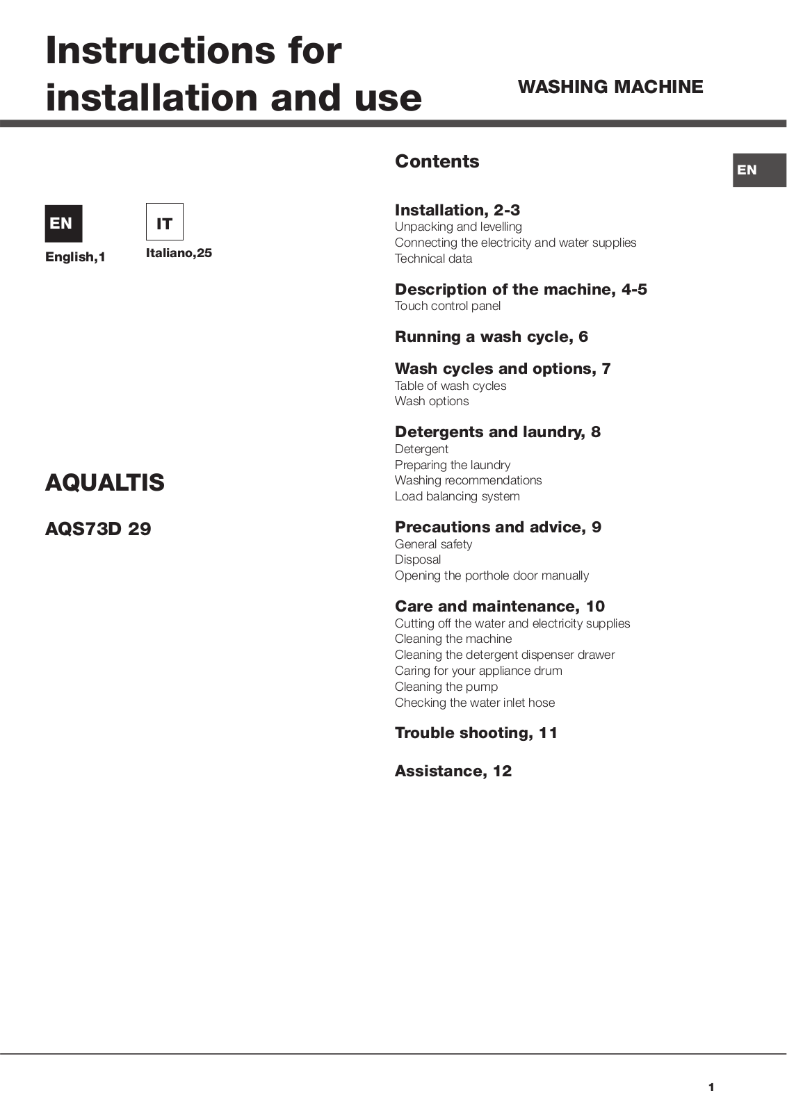 Hotpoint AQS73D 29 EU/A User Manual