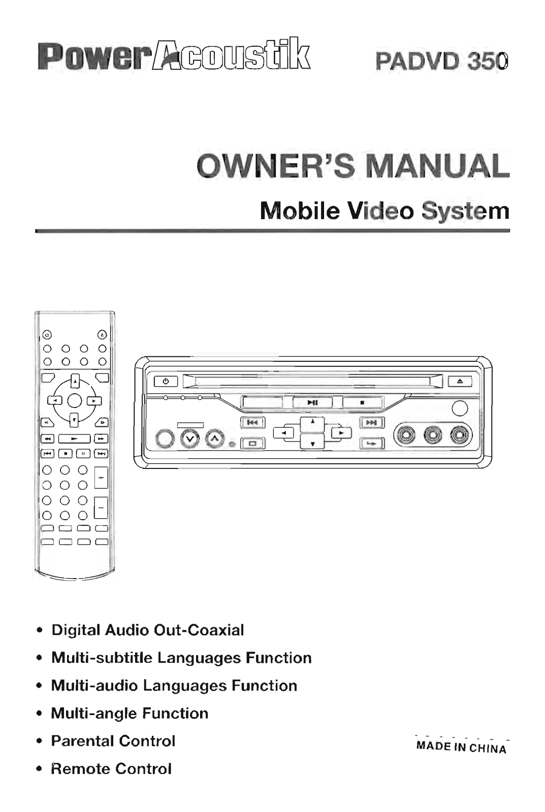 Power Acoustik PADVD 350 User Manual