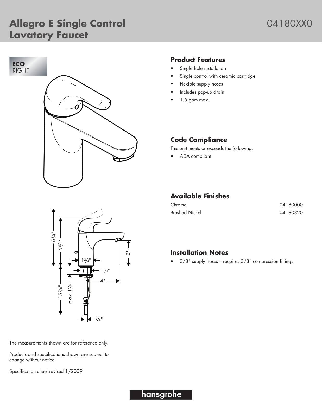 Hans Grohe 04180XX0 User Manual