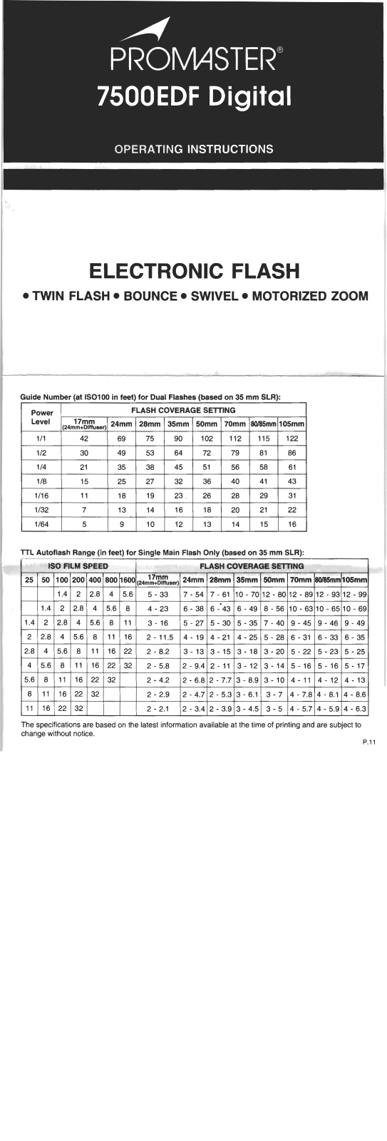 PROMASTER 7500EDF User Manual